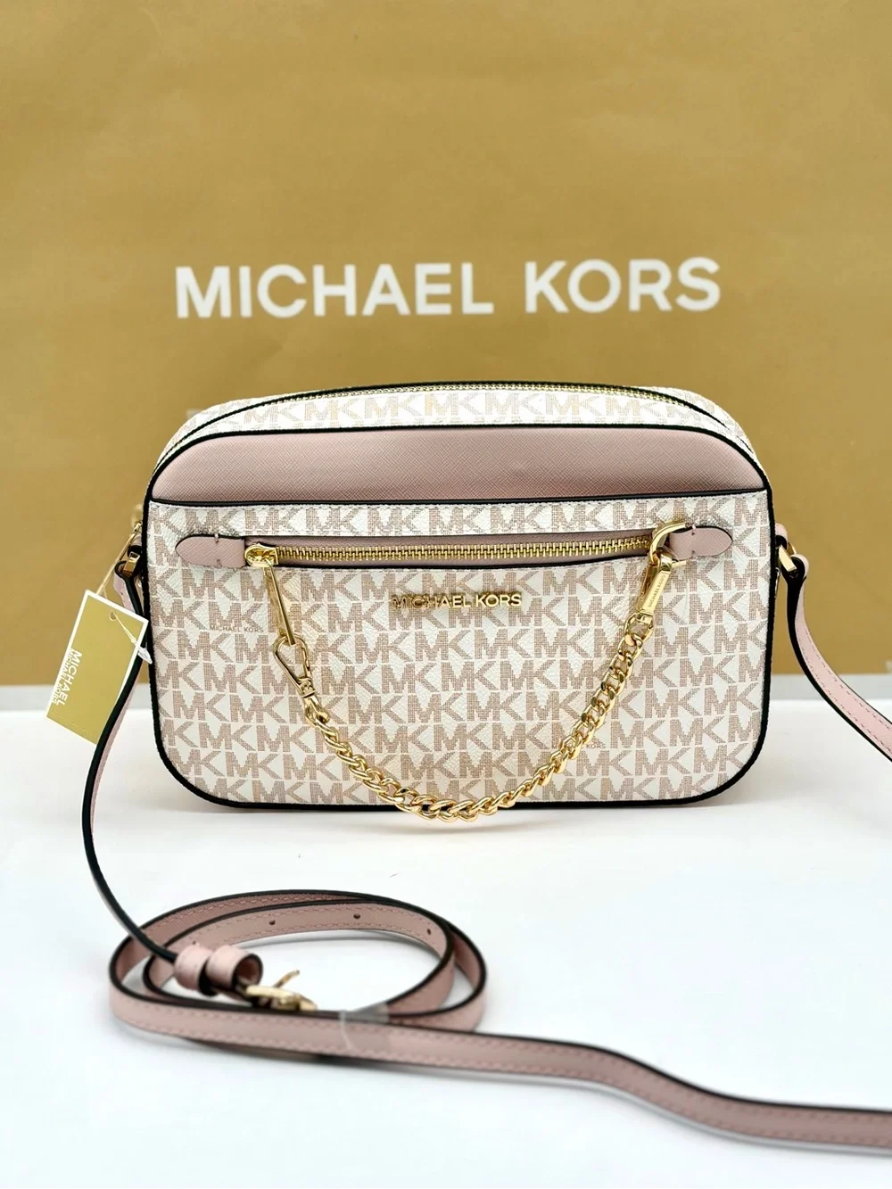 Michael Kors Jet Set Travel EW  Crossbody Bag Optic White Rose Gold
